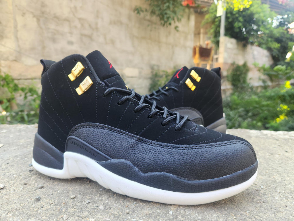 Air Jordan 12 Retro Black‑White‑Gold Men's